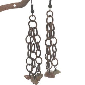 Copper Chain Link 3." Drop Earrings with Stones